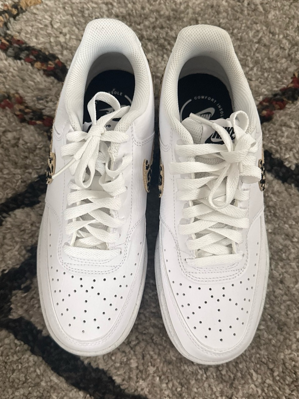 Nike Women’s White Sneakers with Leopard Swoosh Accents - Picture 4 of 7